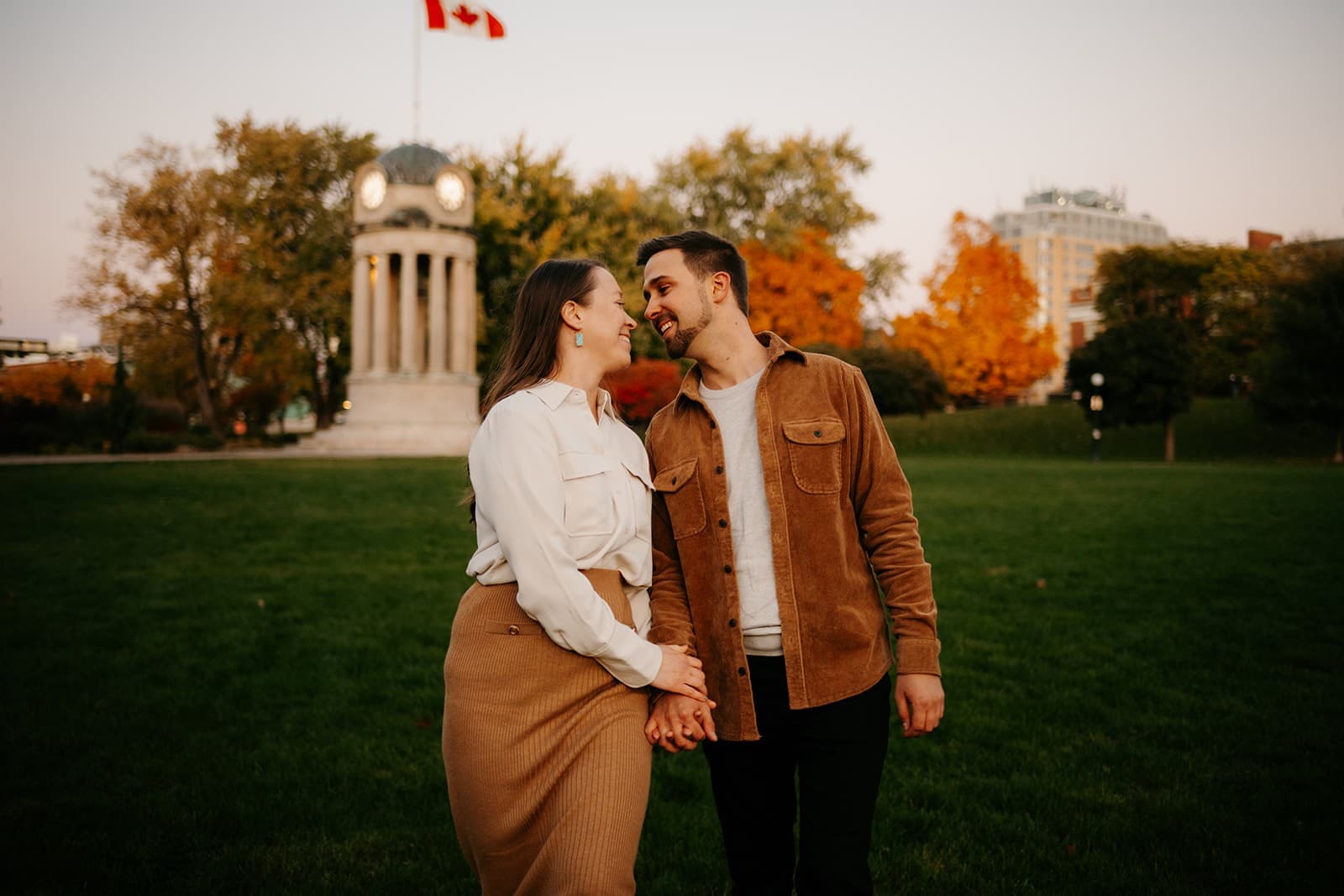 Natalia & Ben's Cozy Fall Engagement Session in Downtown Kitchener, Ontario
